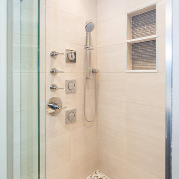 Glass Enclosure Shower with Pebble Tile