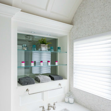Glass shelving and towel storage wall
