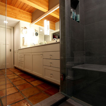 Glass Shower with Tiled Shower Bench