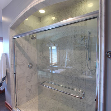 Glass Sliding Doors in Marble Shower