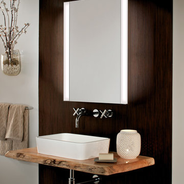 GlassCrafters' Frameless Mirrored Medicine Cabinet with Vertical LED Task Lights