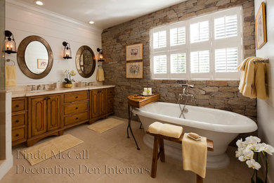 Example of a transitional bathroom design in Other with white walls