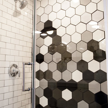 Gradient Black & White Hexagon Shower