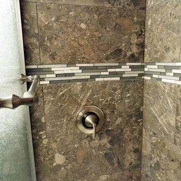 Granite and Glass Tile Shower Bathroom Remodel