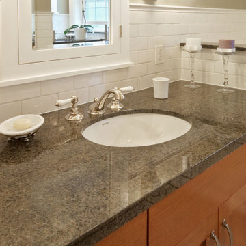 Granite counters and white subway tile