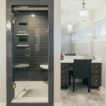 Gray and Brass Transitional Bathroom