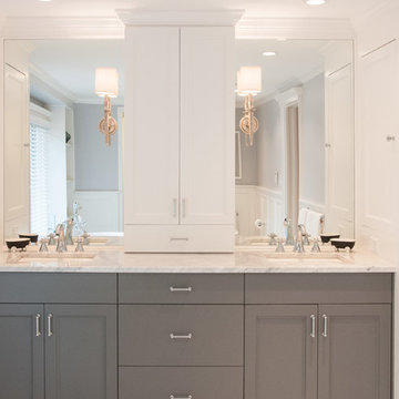 Gray and White Modern Master Bath Double Vanity