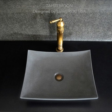 Gray Andesite basalt concrete look 18" stone bathroom sink-Tahiti Moon