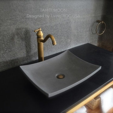 Gray Andesite basalt concrete look 18" stone bathroom sink-Tahiti Moon