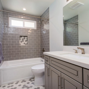 Gray tones playfulness. A kids bathroom in Oak park.