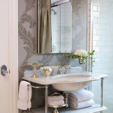 Gray, White and Marble Bathroom