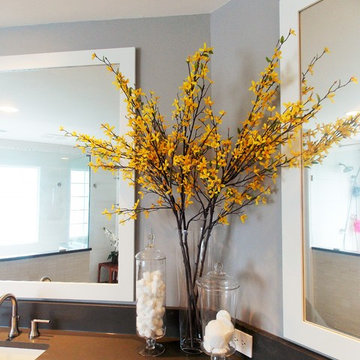 Gray + Yellow Modern Master Bathroom  l  Fishers, IN