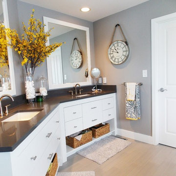 Gray + Yellow Modern Master Bathroom  l  Fishers, IN