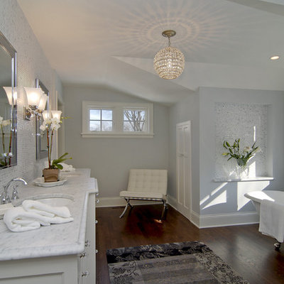 Trendy mosaic tile freestanding bathtub photo in Minneapolis