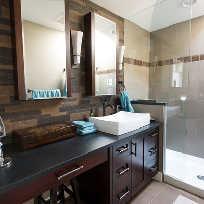 Bathroom - contemporary bathroom idea in Vancouver with a vessel sink