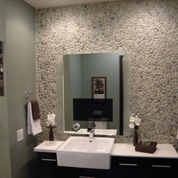Green and White Pebble Bathroom Tile