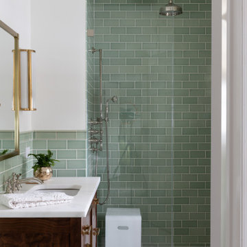 Green Bathroom Tiles with Handmade Tile Trim