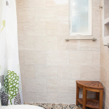 Green Bathroom with custom tile shower.