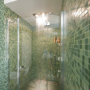 Green glass tiles modern bathroom