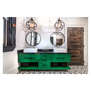 Green vanity with black and white tile floor - Industrial - Bathroom - Charlotte - by Greenbrook ...