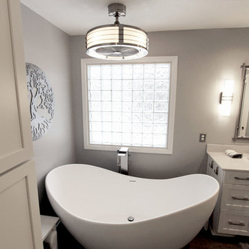 Grey and White Master Bath with Soaker Tub and Tiled Shower ~ Copley, OH
