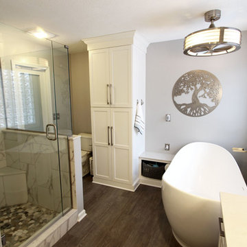 Grey and White Master Bath with Soaker Tub and Tiled Shower ~ Copley, OH