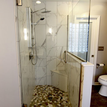 Grey and White Master Bath with Soaker Tub and Tiled Shower ~ Copley, OH