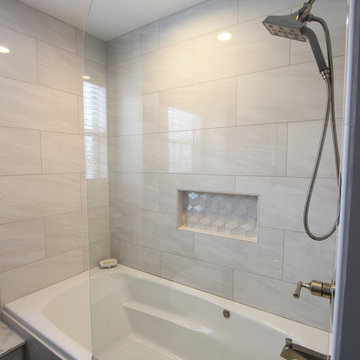 Grey Tiled Bathroom and Shower ~ Streetsboro, OH