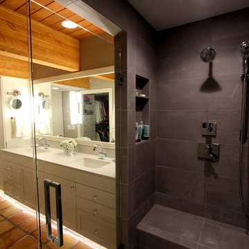 Grey Tiled Shower adds Rich Texture to Master Bathroom