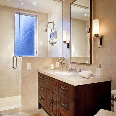 Trendy bathroom photo in Denver with an undermount sink
