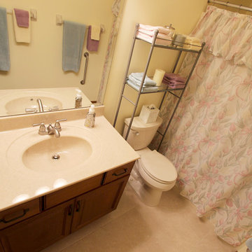 Guest Bathroom Cherry Vanity with Beige Cultured Marble Countertops ~ Medina, OH