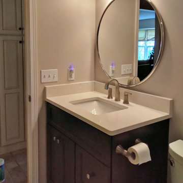 Guest Bathroom with Maple Wood Graphite Tinted Vanity and Quartz Countertop