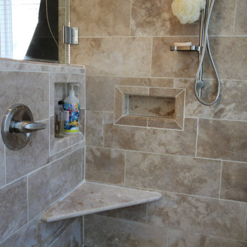 Half-wall shower with Seat and Handheld Shower Head
