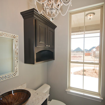 Hall Bathroom with Large Window and Chandelier