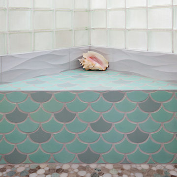 Hand Painted Tile Tones Pulled From The Marble Pebble Mosiac
