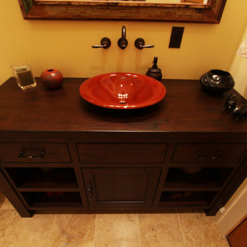 Hand Scraped Wood Top on Furniture Looking Vanity made out of knotty alder