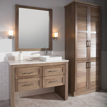 Handsome Hickory Homestead Bath Vanity and Linen Cabinet