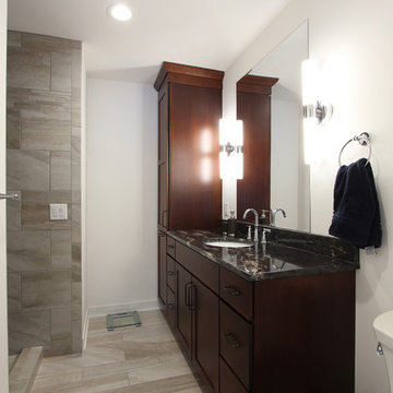 Her Vanity in Master Bathroom with Walk in Shower with Double Enterance