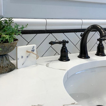 Herringbone White Subway Tile Backsplash
