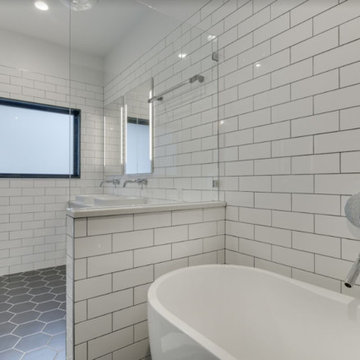 Hexagon and Subway tile bathroom