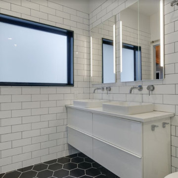 Hexagon and Subway tile bathroom