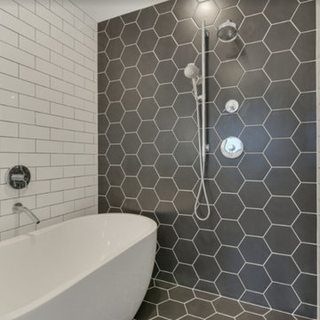 Hexagon and Subway tile bathroom