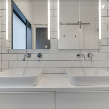 Hexagon and Subway tile bathroom