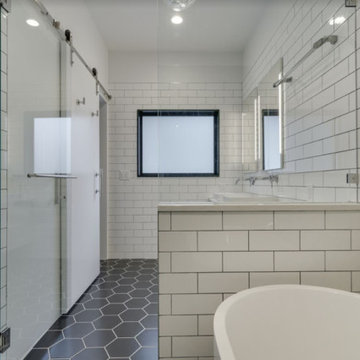 Hexagon and Subway tile bathroom