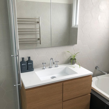 Hexagonal tiled bathroom