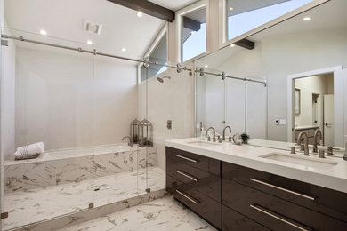 Inspiration for a contemporary master bathroom remodel in San Francisco with white walls