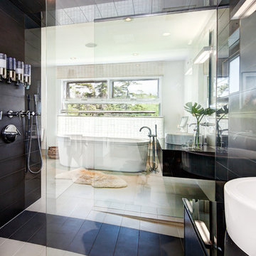 His & Hers bathroom with shower seperating