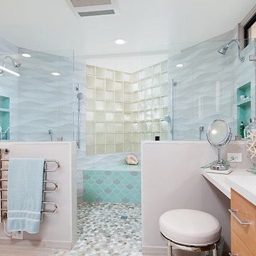 His and Hers Walk In Shower with Serious Coastal Vibes