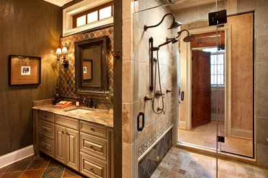Design ideas for a traditional bathroom in Milwaukee with granite worktops.