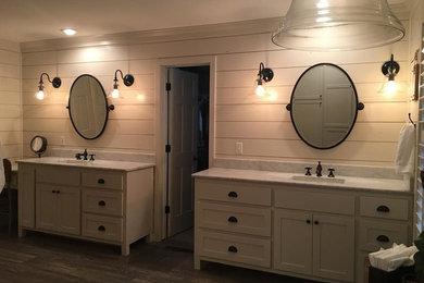 Honed Carrera Marble - White Rustic Bathroom